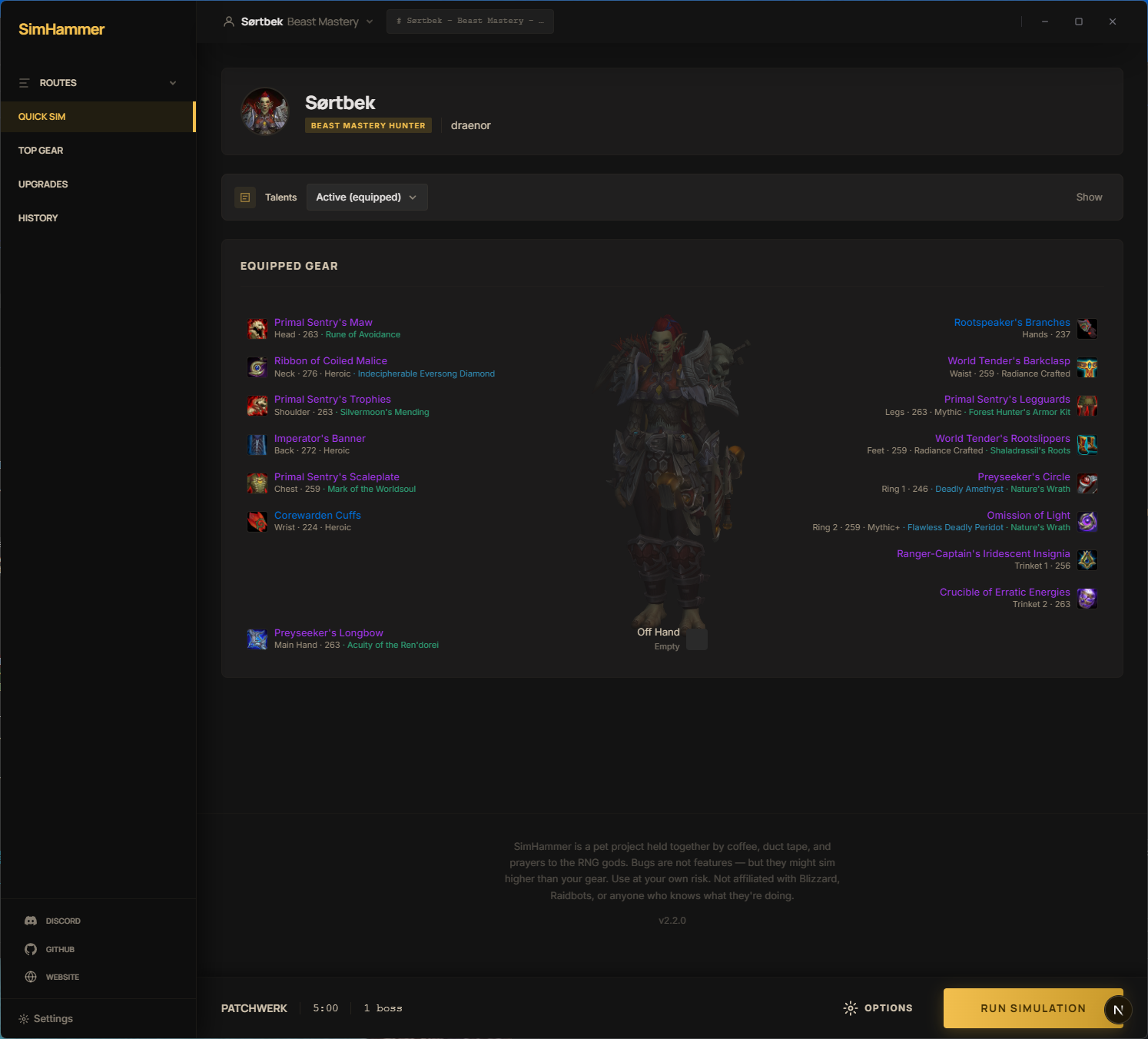 SimHammer overview interface